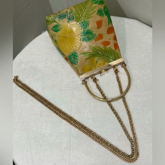 Handmade Genuine Leather Floral Embossed Top Handle Purse & 2 Chain Styles - Picture 12 of 15